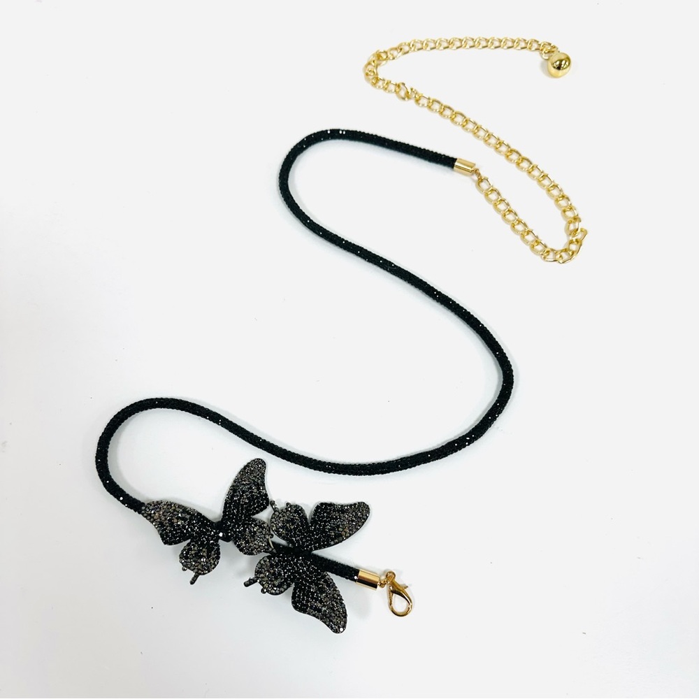 Black Butterfly Rhinestone Belt Adjustable
